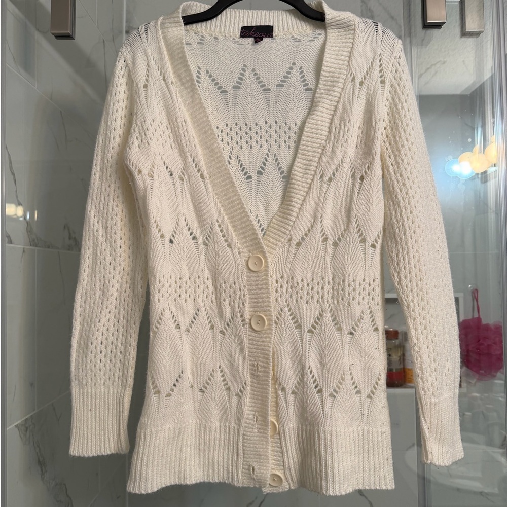 Elegant White Knit Cardigan Sweater